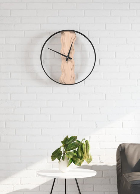 Wandklok Ø35 cm ijzer en eikenhout bruin
