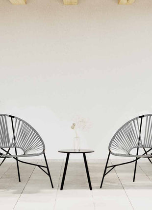 Tuinstoel Egg poly rattan zwart en lichtgrijs