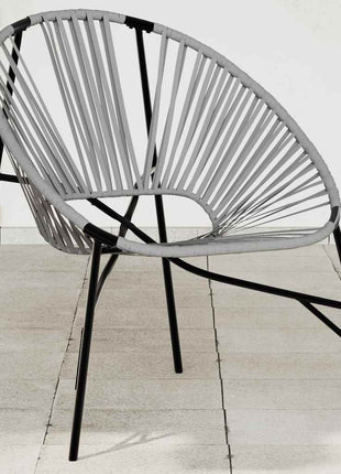 Tuinstoel Egg poly rattan zwart en lichtgrijs