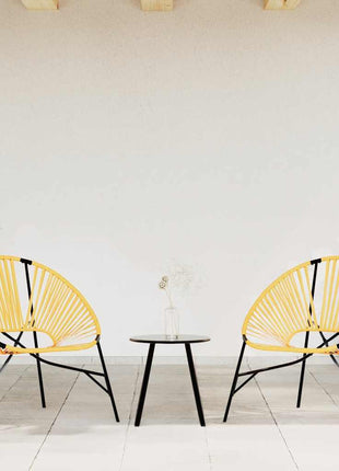 Tuinstoel Egg poly rattan zwart en geel