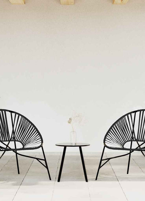 Set tuinstoelen 3-delig poly rattan zwart