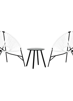 Tuinstoelenset 3-delig poly rattan zwart en wit