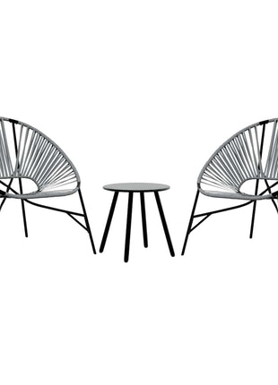 Set tuinstoelen 3-delig poly rattan zwart en lichtgrijs