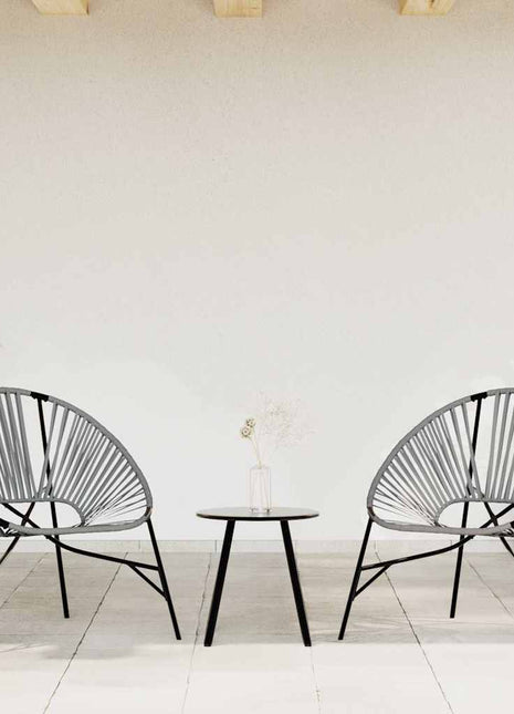Set tuinstoelen 3-delig poly rattan zwart en lichtgrijs
