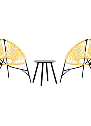 Set tuinstoelen 3-delig poly rattan zwart en geel