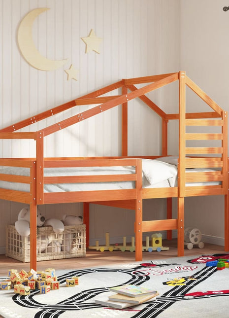 Kinderbedhuisje 198x97x113 cm massief grenenhout wasbruin