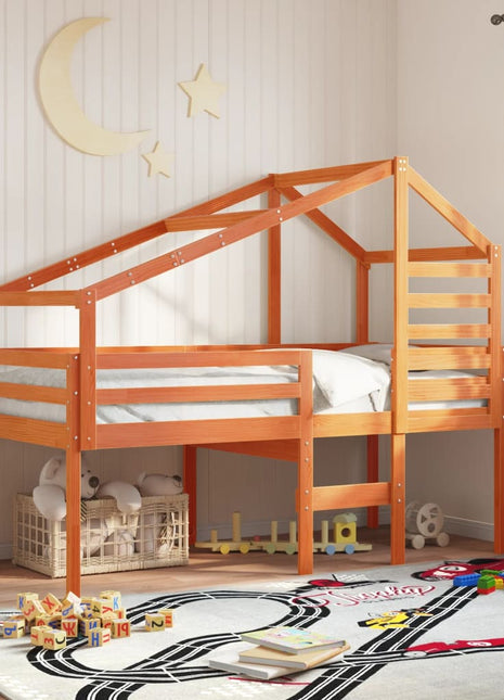 Kinderbedhuisje 188x82x113 cm massief grenenhout wasbruin