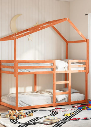 Kinderbedhuisje 203x80,5x142 cm massief grenenhout wasbruin