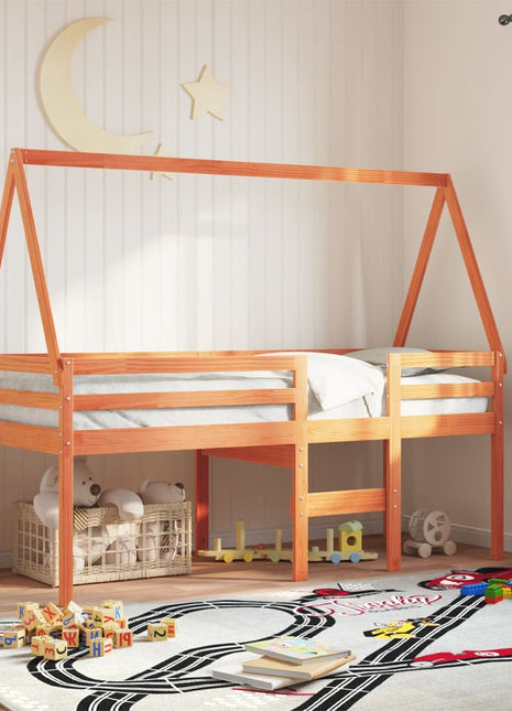 Kinderbedhuisje 209x95,5x88 cm massief grenenhout wasbruin