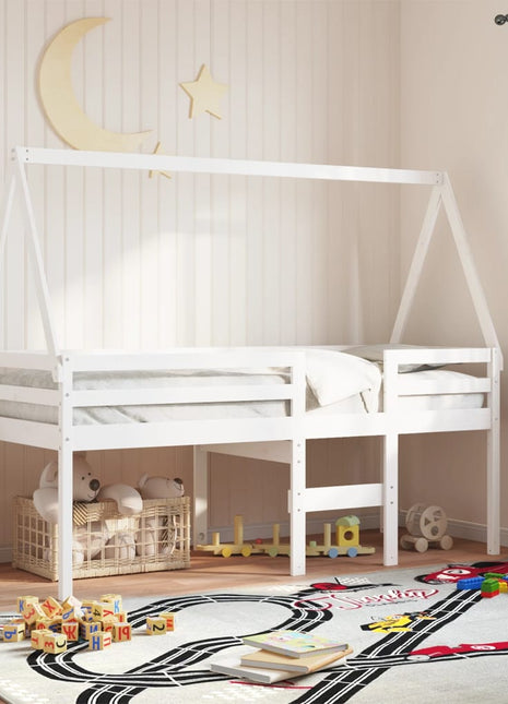 Kinderbedhuisje 199x95,5x88 cm massief grenenhout wit