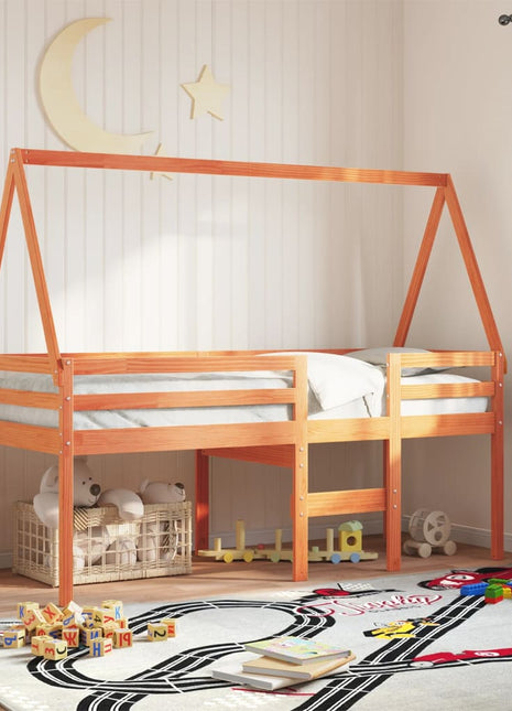 Kinderbedhuisje 199x95,5x88 cm massief grenenhout wasbruin