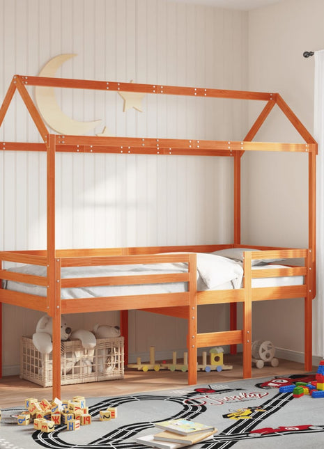 Kinderbedhuisje 217x85,5x154 cm massief grenenhout wasbruin