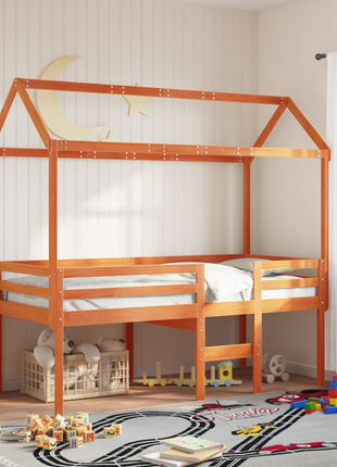 Kinderbedhuisje 207x95,5x159 cm massief grenenhout wasbruin