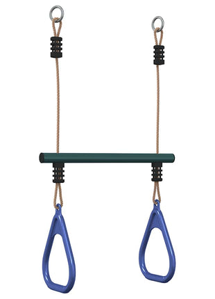 Trapezestang en ringen voor kinderen staal blauw en donkergroen