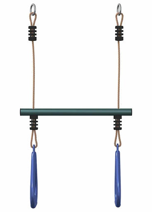Trapezestang en ringen voor kinderen staal blauw en donkergroen