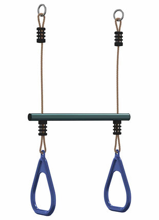 Trapezestang en ringen voor kinderen staal blauw en donkergroen