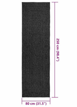 Vloerkleed ZIZUR binnen en buiten 80x250 cm jute look antraciet