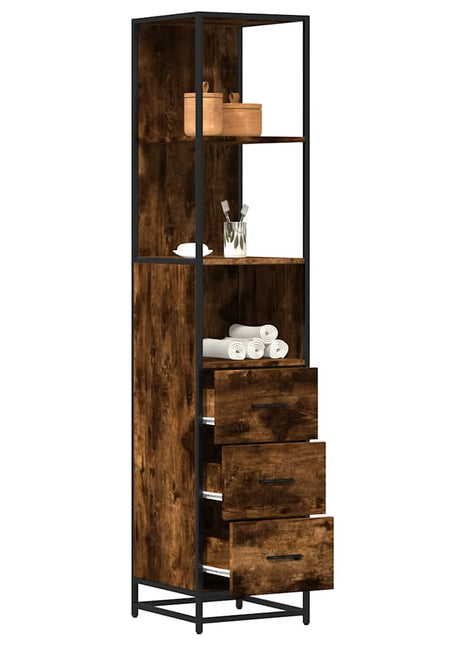 Badkamerkast 35x37,5x166 cm bewerkt hout gerookt eikenkleurig