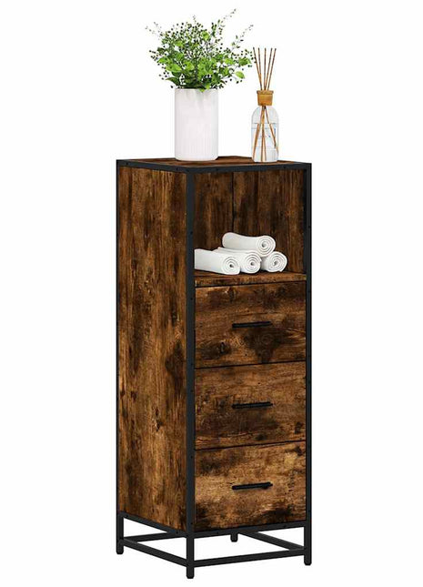 Badkamerkast 35x37,5x100 cm bewerkt hout gerookt eikenkleurig