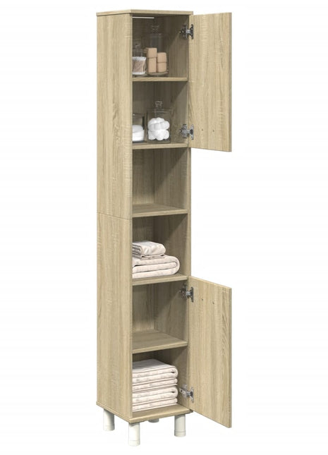 Badkamerkast 30,5x30x179 cm bewerkt hout sonoma eikenkleurig