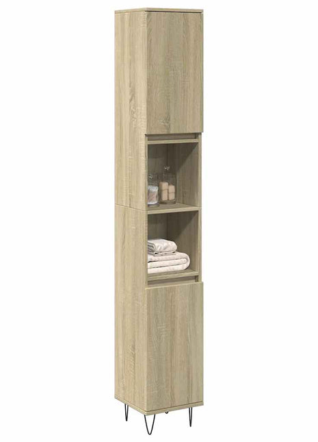 Badkamerkast 30x30x190 cm bewerkt hout sonoma eikenkleurig