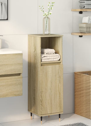 Badkamerkast 30x30x100 cm bewerkt hout sonoma eikenkleurig