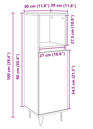 Badkamerkast 30x30x100 cm bewerkt hout sonoma eikenkleurig