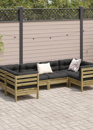 6-delige Loungeset met kussens geïmpregneerd grenenhout