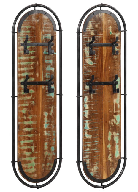 Wandkapstokken 2 st met 4 haken massief gerecycled hout