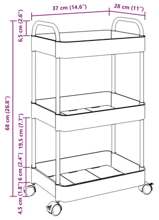 Opbergtrolley 3-laags 37x28x68 cm acryl transparant