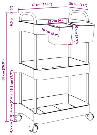 Opbergtrolley 3-laags 37x28x68 cm acryl transparant
