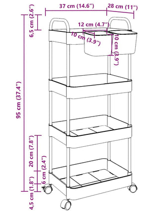 Opbergtrolley 4-laags 37x28x95 cm acryl transparant