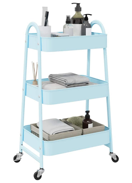 Opbergtrolley 3-laags 42x41,5x77 cm staal blauw