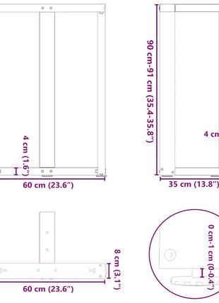 Bartafelpoten 2 st T-vormig 60x35x(90-91) cm staal zwart