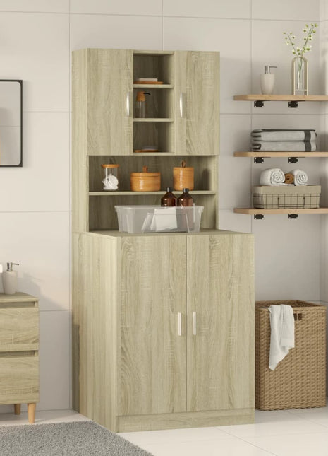 Wasmachinekasten 2 st bewerkt hout sonoma eikenkleurig