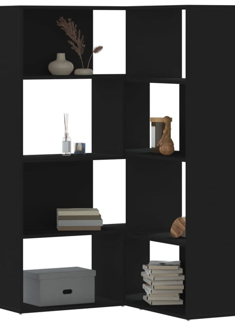Boekenkast 4-laags hoek 85x85x140 cm bewerkt hout zwart