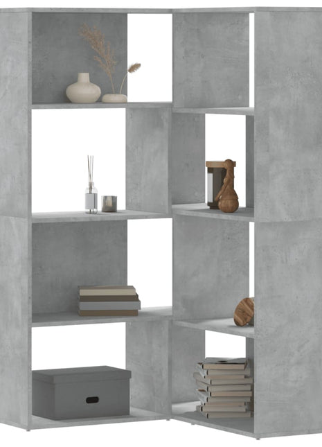 Boekenkast 4-laags hoek 85x85x140 cm bewerkt hout betongrijs