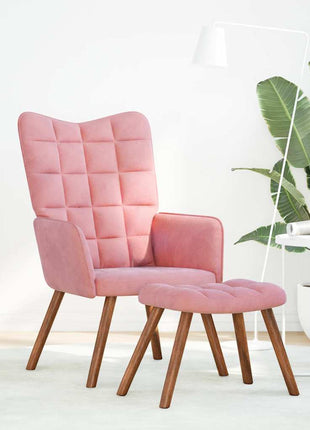 Relaxstoel met voetenbank fluweel roze