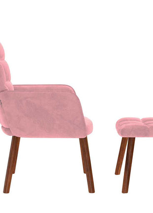 Relaxstoel met voetenbank fluweel roze