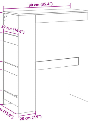 Bartafel met rekken 90x40x103,5 cm bewerkt hout wit