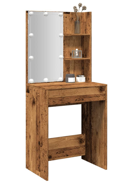Dressing table with LED lighting 60x40x140 cm old wood color