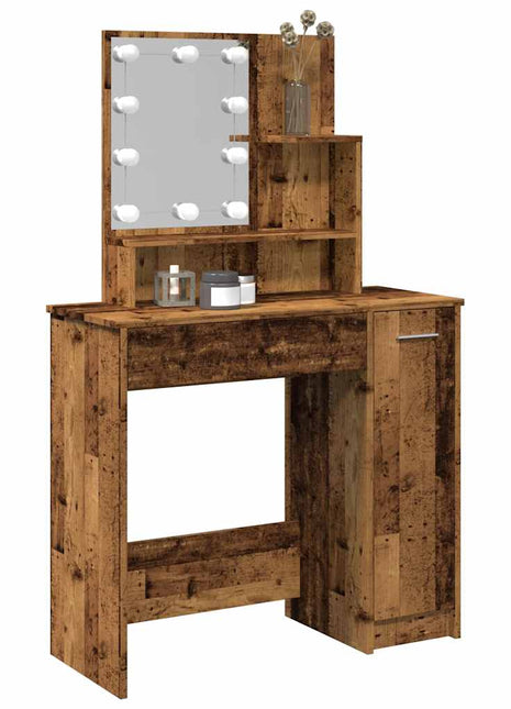 Kaptafel met LED-verlichting 86,5x35x136 cm oud houtkleurig