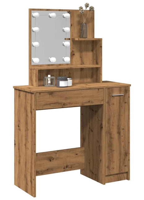 Dressing table with LED lighting 86.5x35x136 cm artisanal oak