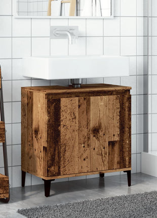Wastafelkast 58x33x60 cm bewerkt hout oud houtkleurig
