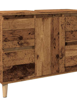 Wastafelkast 80x33x60 cm bewerkt hout oud houtkleurig