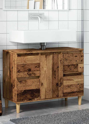 Wastafelkast 80x33x60 cm bewerkt hout oud houtkleurig