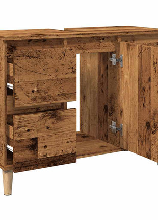 Wastafelkast 80x33x60 cm bewerkt hout oud houtkleurig