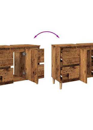 Wastafelkast 80x33x60 cm bewerkt hout oud houtkleurig