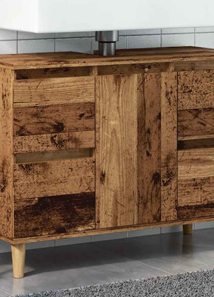 Wastafelkast 80x33x60 cm bewerkt hout oud houtkleurig