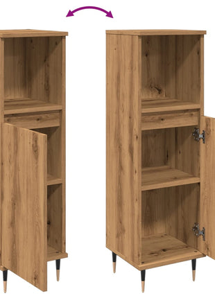 Badkamerkast 30x30x100 cm bewerkt hout artisanaal eikenkleurig